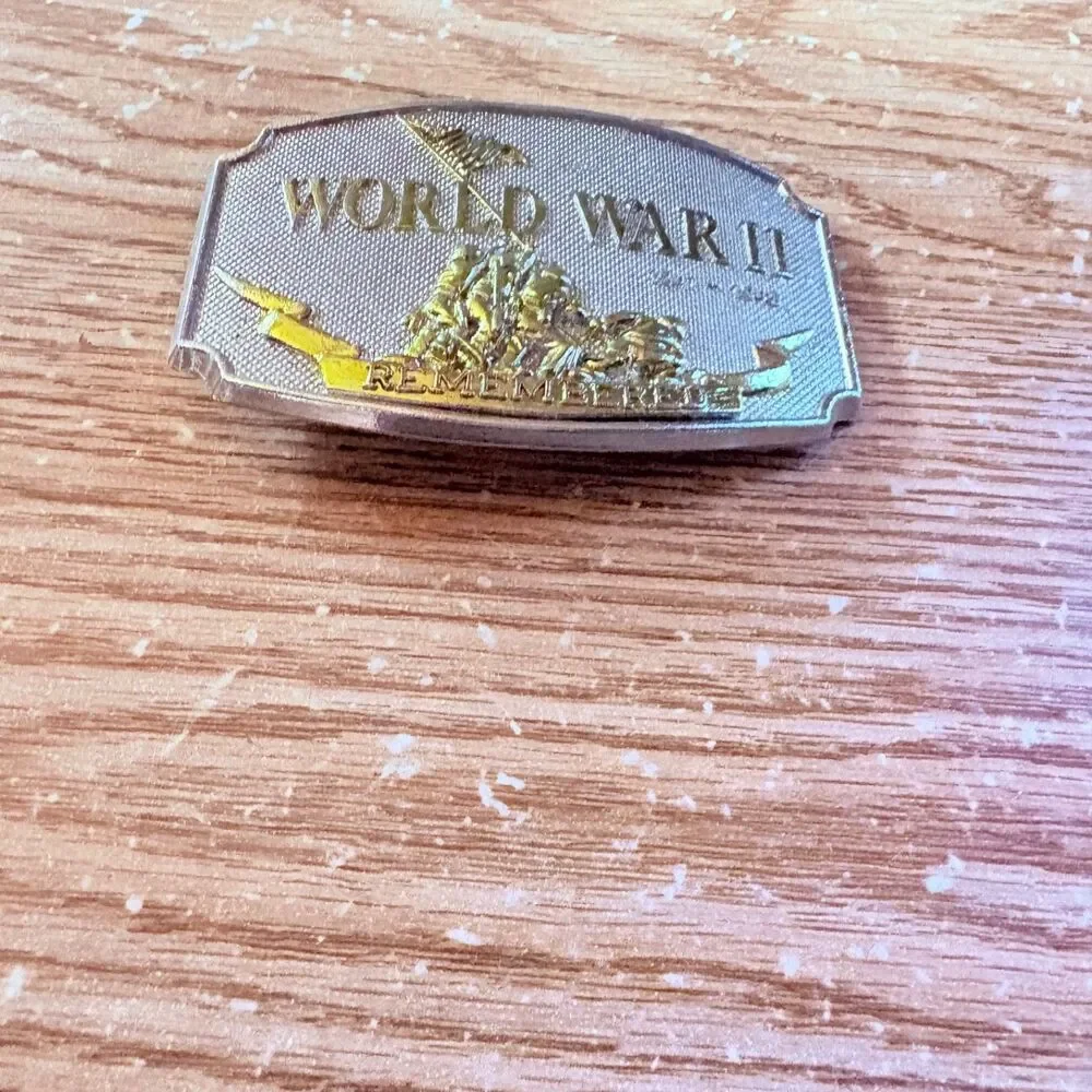 World War II Belt Buckle 1941-1945 Remembered Back is Numbered Silver Tone
